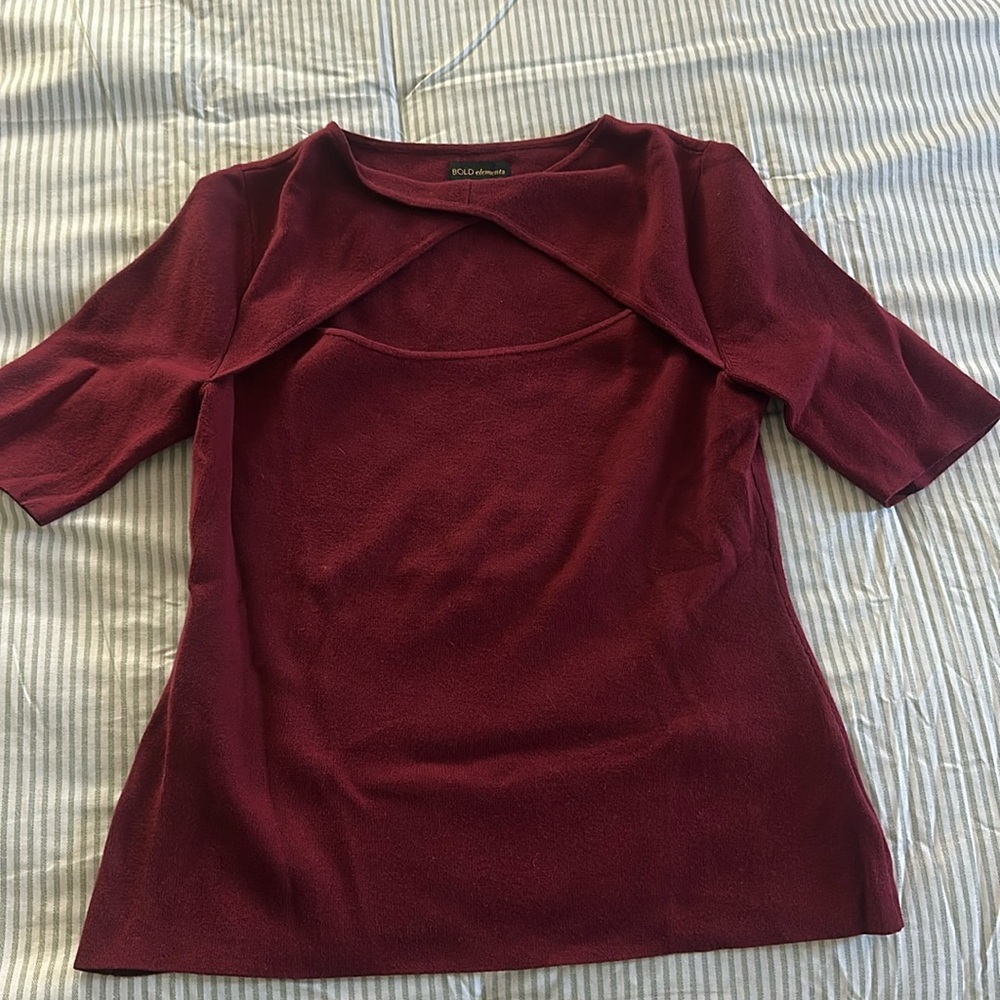 Bold Elements Burgundy Cut-Out Short Sleeve Sweater Top